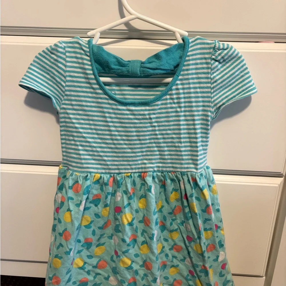 Gymboree Teal Striped and Floral Kids Dress with bow accent at back size 2T